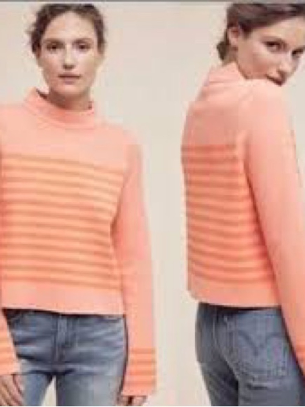 Anthropologie Peach Striped Turtleneck Sweater